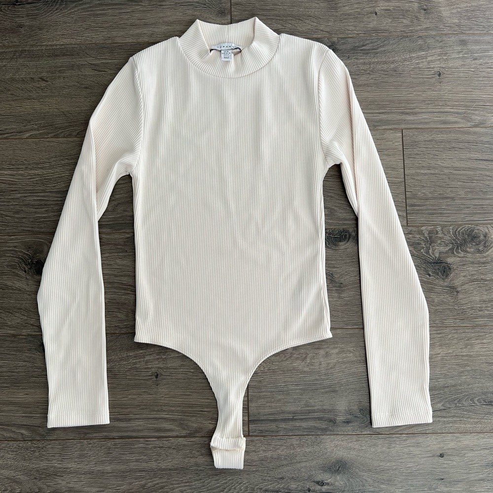 Top Shop Women’s XS Ribbed Long sleeve Cream Bodysuit Turtleneck